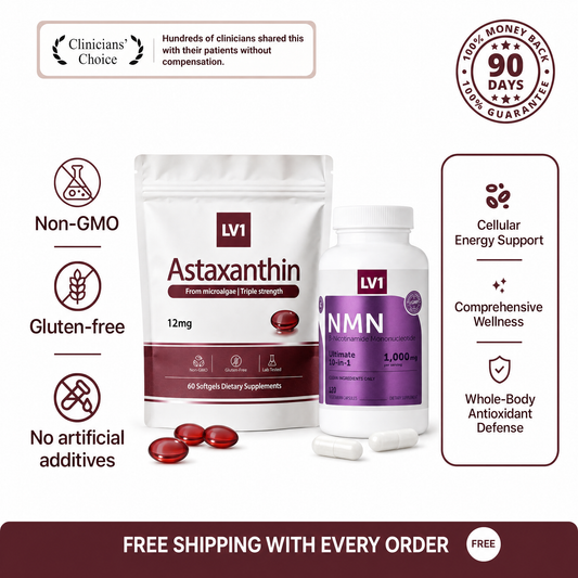 LV1 | Astaxanthin 12mg | NMN+ Energy | Nature’s Most Powerful Antioxidant for Whole Body Support & Cellular Protection